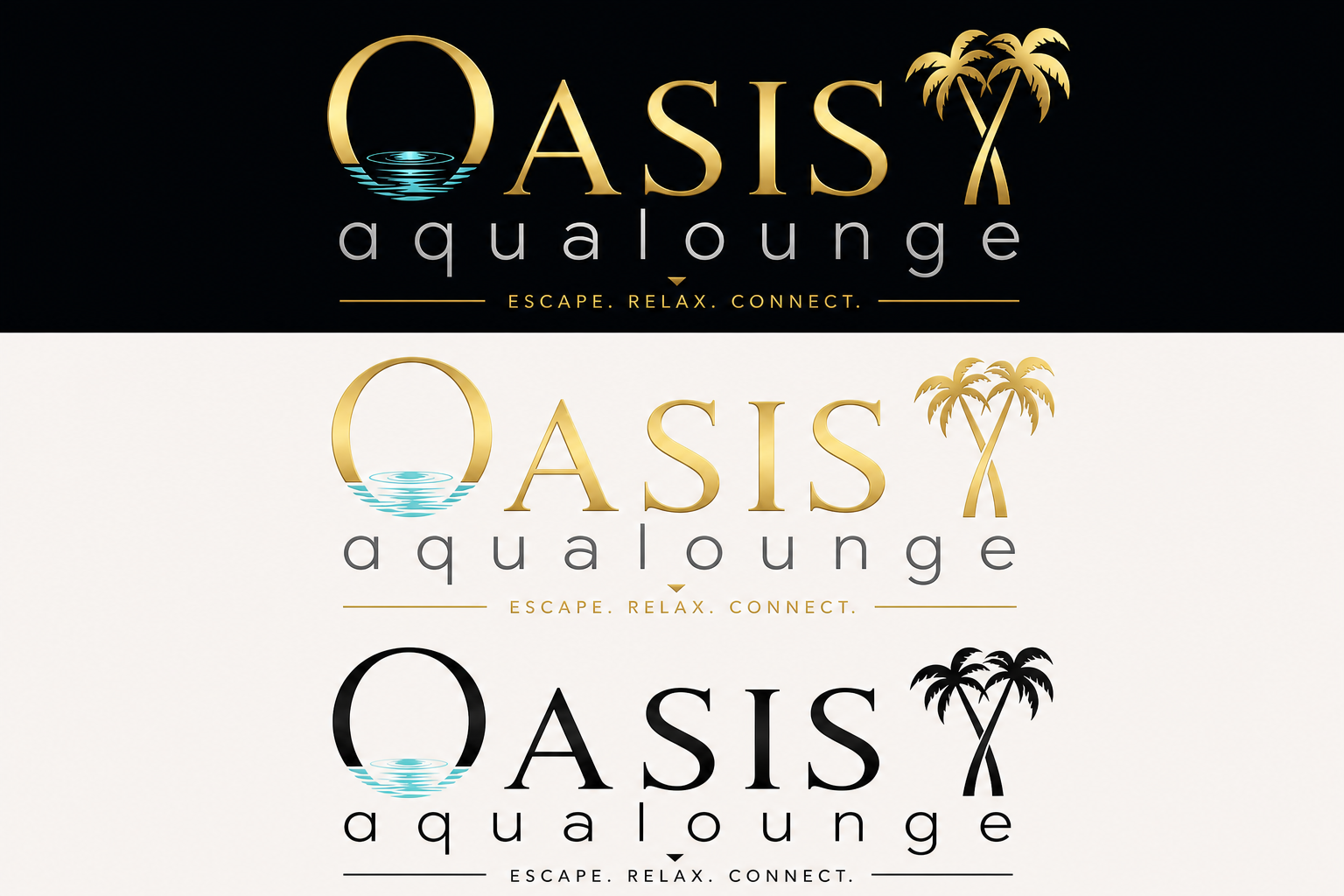 Proposed Oasis Aqualounge identity with gold lettering and Oasis Aqua water reflections
